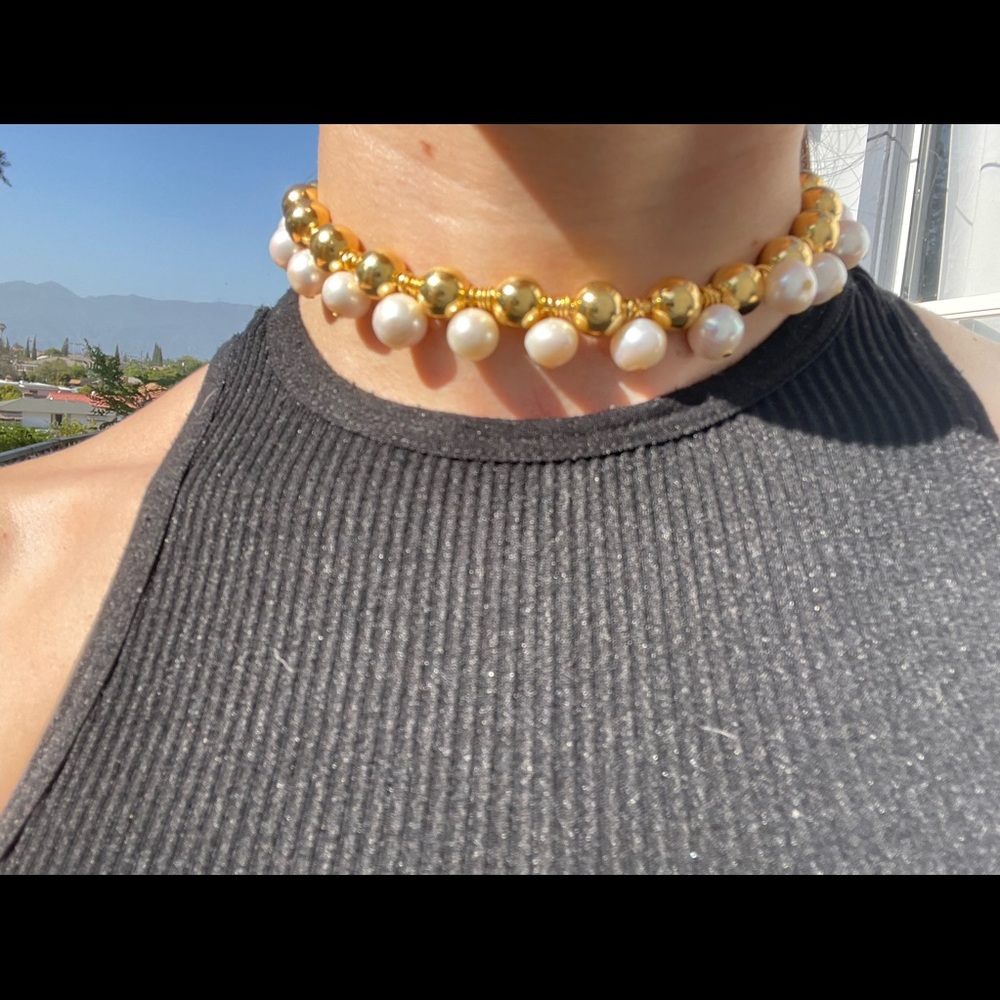 pearl gold ball chain choker